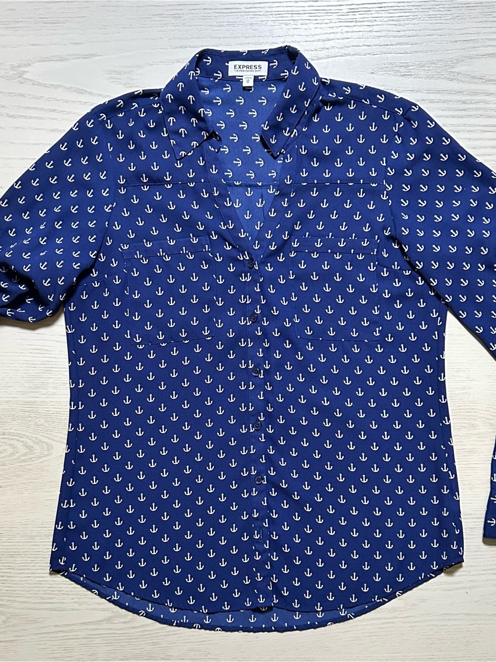Express Portofino Shirt Anchor Print Navy New England Coastal